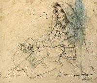 Moazzam Ali, 21 X 24 Inches, Watercolour Drawing on Paper, Figurative Painting, AC-MOZ-030